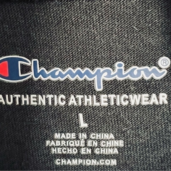 Champion Youth Black Long Sleeve Hoodie Shirt Spell Out Logo Lightweight Large - Picture 8 of 13